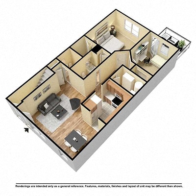 Floor plan for 2 beds, 1 bath, 1008 sqft